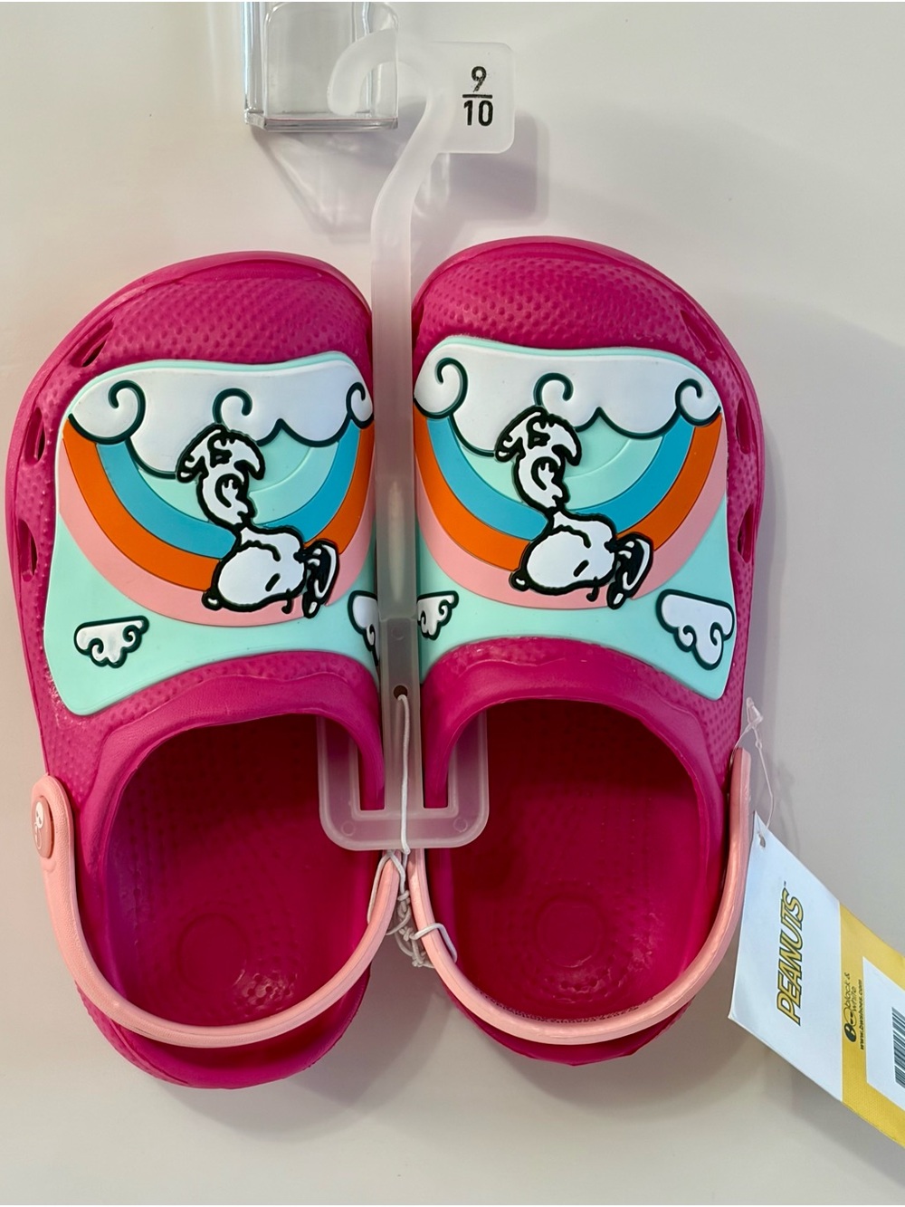 Peanuts Kids Hot Pink Cartoon Slip-On Sandals with Rainbow Graphic